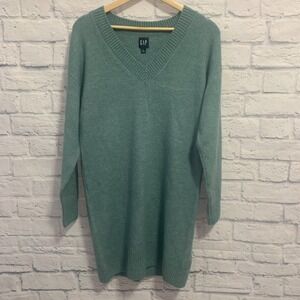 GAP Womens Small ‎ V neck  Extra Long Sweater Mineral Blue